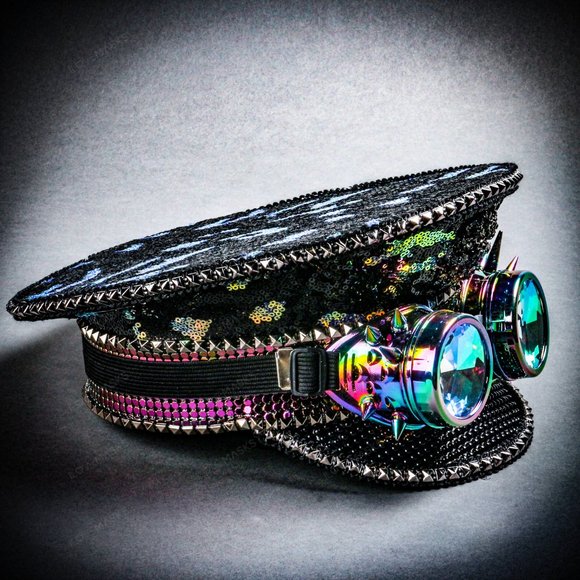 Black Purple Steampunk Captain Burning Man Hat - Picture 4 of 8